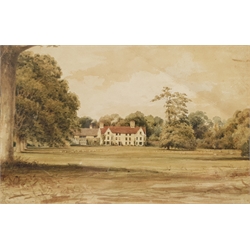 English School (19th/20th century): 'Wortham Manor' Devon, watercolour titled 15cm x 24cm; six mainly 19th century hand-coloured engravings including Yorkshire interest; and three early 20th century reproduction engravings, max 12cm x 16cm (10)