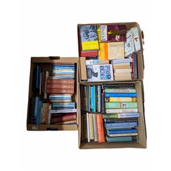 Three boxes of novels, hard back and paperback, religious works and other books