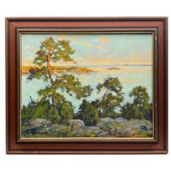 Continental School (20th century): Sunset Cove, oil on canvas indistinctly signed 40cm x 50cm