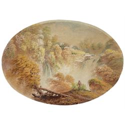 Francis Nicholson (British 1753-1844): 'The Cascade at Gayle - Wensleydale Yorkshire', oval watercolour unsigned, labelled verso c.1780, 17cm x 24cm
Provenance: Purchased from Royal Exchange Gallery
Notes: There is a larger version of this painting at the V & A museum