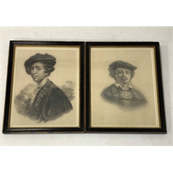 Pair of Dutch 'Old Master' drawings on cotton paper of Rembrandt and one other figure, 31cm x 23cm