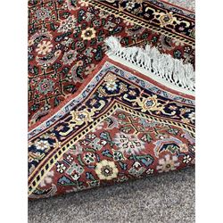 Persian runner rug, stylised floral decoration on busy red field, 321cm x 87cm