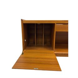20th century teak record cabinet the rectangular top over one drawer and vinyl cupboard raised on squared supports 