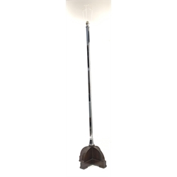 Art Deco chrome standard lamp with square section column raised on oak cruciform base, 