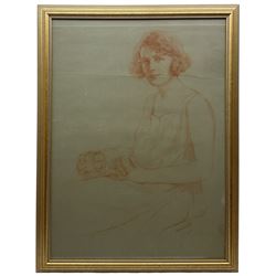Samuel Warburton RMS (British 1874-1938): Portrait of a Seated Lady, sanguine chalk and pastel signed and dated 1923, 70cm x 51cm
