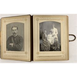  Victorian leather photograph album with lithographed pages and contents of portrait photographs and two other albums (3)