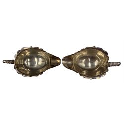 Pair of Georgian design silver sauceboats with crimped rims, 'C' scroll handles and shaped supports London 1912/13 Maker Horace Woodward & Co 