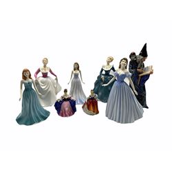 Royal Doulton figures comprising: The Wizard HN2877, Deborah HN4468, Fragrance HN2334, April Diamond and December Turquoise from the Gemstones collection, two small Doulton figures Fair Lady HN3336 and Sara HN3249, both signed and Lisa HN3265 (Second) (8)