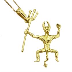 18ct gold devil pendant, on 9ct gold fine link chain necklace