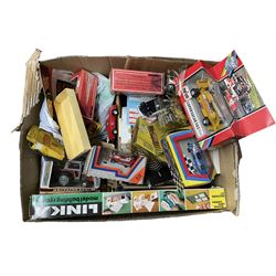 Diecast vehicles, magazines, children's games etc in one box