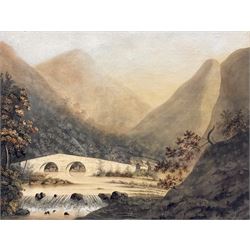Circle of Francis Nicholson (British 1753-1844): Lake District Stone Bridge, sepia watercolour unsigned, dated 1811 beneath the mount 37cm x 48cm