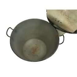 Four painted metal buckets with carrying handles, various sizes, the largest - D60cm