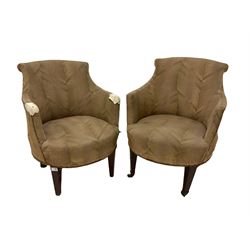 Pair of edwardian tub chairs, raised on square tapering supports 