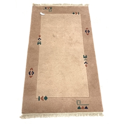 Modern Gabbeh thick pile wool rug, with pale pink field and border 