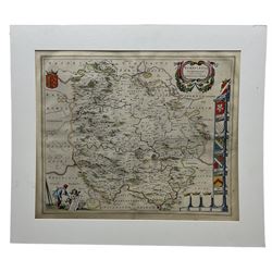 Johannes (Joan) Blaeu (Dutch 1596-1673): 'Herefordia Comitatus (Herefordshire)', 17th century engraved map with hand-colouring pub. Amsterdam c1645, French bookplate verso 45cm x 50cm (unframed)