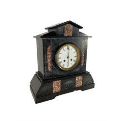 19th century- Belgium slate and marble 8-day mantle clock. No pendulum.