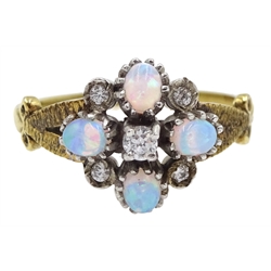 Silver-gilt opal and cubic zirconia dress ring, stamped sil