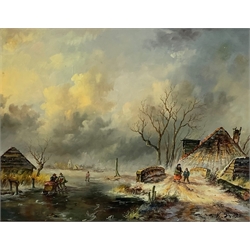 K Shultz Continental winter landscape, oil on panel, signed, 29cm x 39cm