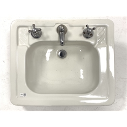 20th century 'Standard' enamel wash basin sink with chromed metal taps, W62cm, D51cm