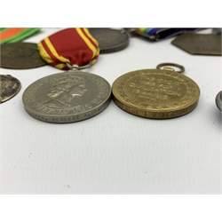 9ct gold fob engraved 'S.T.C.L. Winners Div.D 1929 H.W.Swift.', silver fob, various cloth badges including 'Fire Service Nottinghamshire', WWI War and Victory medal pair awarded to 'G-96257 PTE.G.I. SWIFT. MIDD X R', George VI 1939 1945 Defence Medal, 9ct gold signet ring, bayonet and other miscellaneous items