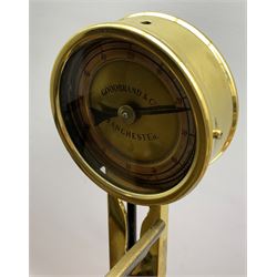 Brass and cast metal wool winder by Goodbrand & Co, Manchester on a wooden base L107cm