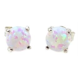 Pair of silver opal stud earrings