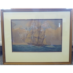  English School (Early 20th century): Fully Rigged Ship's Portrait, watercolour unsigned 27cm x 43cm  