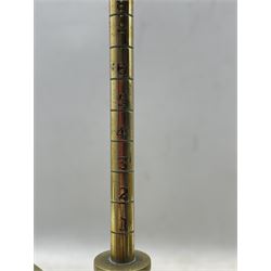 19th/ early 20th century brass Pascal Balance with single tapered glass flask on cast iron base, the instrument is used to demonstrate that the pressure of water is proportional to its depth not its volume, H40.5cm