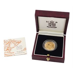 Queen Elizabeth II 1999 gold proof full sovereign coin, cased with certificate