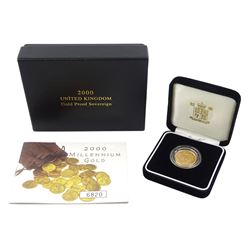 Queen Elizabeth II 2000 gold proof full sovereign coin, cased with certificate