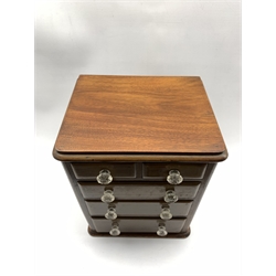 Victorian mahogany small chest of three long and two short drawers on a plinth base H39cm x  W30cm 