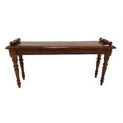 Victorian style mahogany window seat, raised on turned supports W107cm