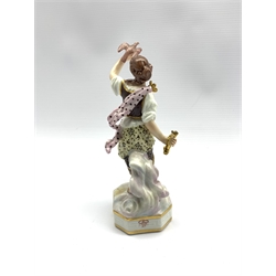 18th century Derby  figure of  'Air' from the Elements series holding a bird in one hand and a bugle in the other H17cm and a Continental pot pourri 
