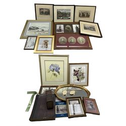 The Book of Household Management, pub. London 1861, framed watercolours, prints, photographs, bagatelle board and miscellanea in two boxes