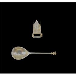 Miniature silver model of the Coronation chair H5cm Chester 1901 Maker Cornelius Desormeaux Saunders and James Francis Hollings and a Britannia standard silver seal top spoon London 1977 Maker Garrard & Co