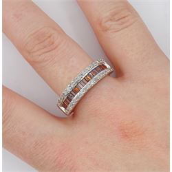9ct gold three row clear and cognac diamond ring, hallmarked 