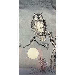Tsuchiya Koitsu (Japanese 1870-1949): Owl and Full Moon, woodblock print signed with monogram 35cm x 18cm