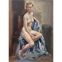 Harry Arthur Riley (British 1895-1966): Nude Study of a Woman Seated, oil on board signed 37cm x 27cm