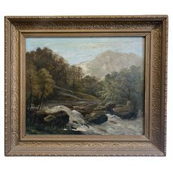 English School (early 20th century): Waterfall Landscape, oil on canvas unsigned 34cm x 40cm 