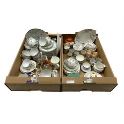 Art Deco Standard China tea set for six, set of six Japanese orange lustre coffee cups and saucers, Royal Worcester coffee cup, Japanese Satsuma bucket form vase and other ceramics in two boxes