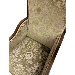 Edwardian inlayed chair, upholstered in green fabric 