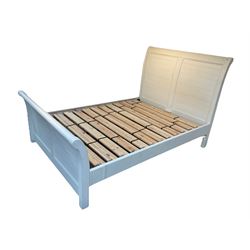 Cream finish 4' 6'' double bedstead, the head and footboard with horizontal panelling