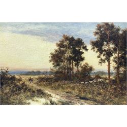 L Richards (British 19th century): Flatland Landscape with Figures and Trees, oil on canvas signed 40cm x 60cm