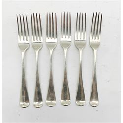 Set of six George III silver Old English pattern table forks London 1792 Makers mark rubbed 13.5oz