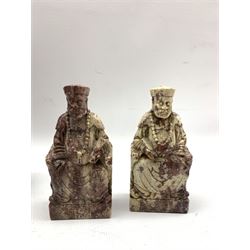 Pair of 20th century Chinese carved wood skeletal seated figures H25cm, Chinese jewellery box, various 20th century Oriental ceramics, pair of hardstone figures etc