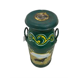 Aluminium CWS milk churn, painted with two horse portraits and decorative foliate scrolls