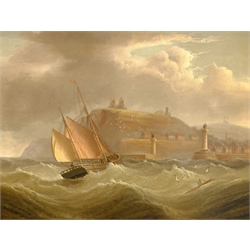 Henry Moore of Hull (British 1831-1895): Ship in Rough Seas off Whitby, oil on canvas signed 40cm x 52cm