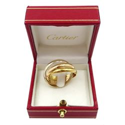 Cartier Trinity 18ct gold tricoloured ring, hallmarked, serial No. MW097S, boxed with certificate dated 1999