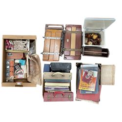 Quantity of vintage records, magazines, books, sewing accessories, magazine rack etc (qty)