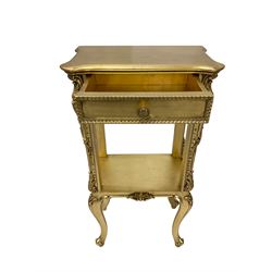 Silik Lo Stile Di Classe - Italian Rococo style gilt side table, fitted with single drawer and undertier joined by scrolled uprights over cabriole supports with cartouche decoration